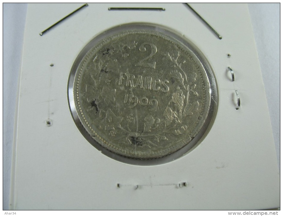 BELGIUM 2 FRANCS SILVER LEOPOLD  1909  COIN LOT 17 NUM 4 - 2 Francs