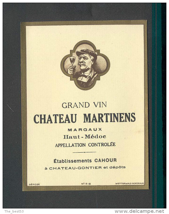 Etiquette De Vin  -  Chateau Martinens -  Haut Médoc - ND 50/60 ? -  Cru Bourgeois -  Ets Cahour à Chateau Gontier (53) - Bordeaux