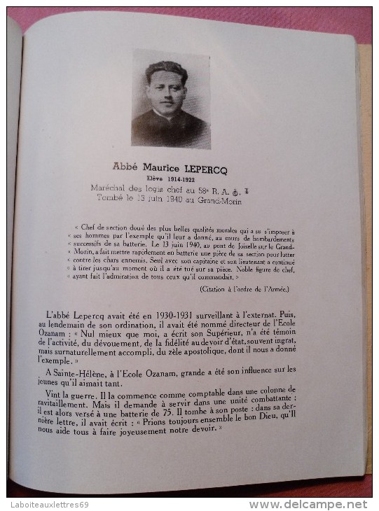 BROCHURE IN MEMORIAM 1939-1945 ASSOCIATION DES ANCIENS ELEVES ST JOSEPH LYON - Diploma's En Schoolrapporten