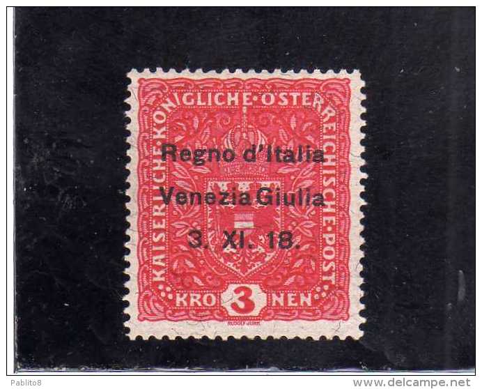 VENEZIA GIULIA 1918 SOPRASTAMPATO AUSTRIA OVERPRINTED K 3 CORONE KROWN MH CERTIFICATO COLLA - Vénétie Julienne