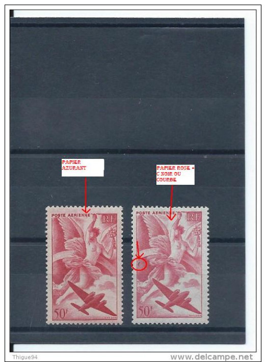 N°17/17a 2 TIMBRES FRANCE LUXE 1946/47 PAPIER AZURANT A GAUCHE + ROSE CLAIR AVEC FIL DE SOIE NOIR OU COURBE 1946/1947 - Neufs