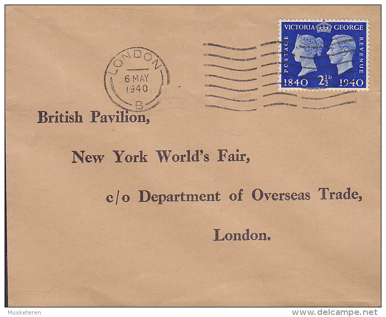 Great Britain Unofficial FDC LONDON 1940 Cover To British Pavilion New York World´s Fair Queen Victoria & King George VI - ....-1951 Pre Elizabeth II