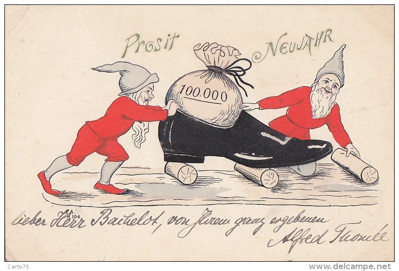 Conte - Fêtes - Noel Nouvel An / Prosit Neujahr / Fantaisies / Elf / Lutin / Postal Mark Cassel 1900 - Fairy Tales, Popular Stories & Legends