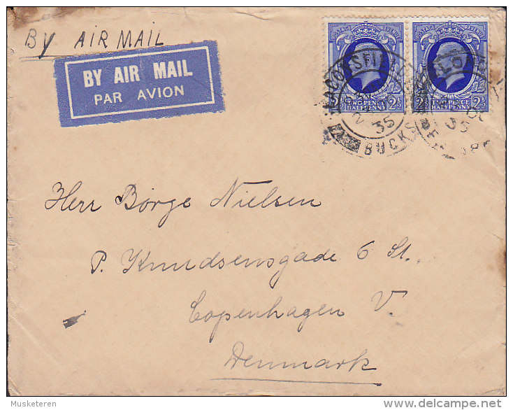 Great Britain By Airmail Par Avion Label BEACONSFILELD Bucks. 1935 Cover To Denmark 2½ D. George V. Stamps (Pair) (2 Sca - Brieven En Documenten