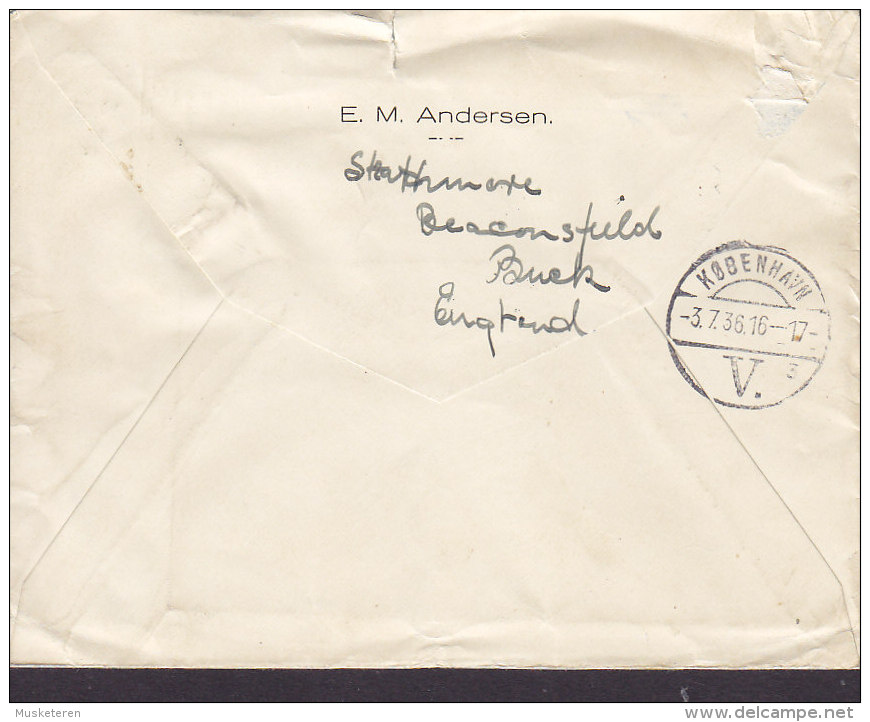 Great Britain By Airmail Par Avion Label BEACONSFILELD Bucks. 1935 Cover To Denmark George V. Stamps (2 Scans) - Briefe U. Dokumente