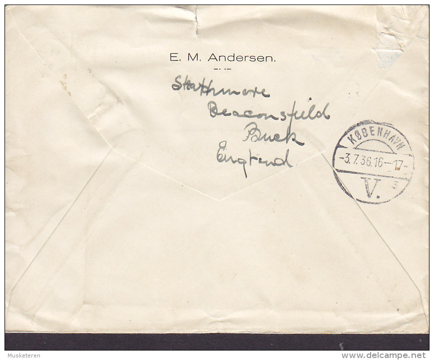 Great Britain By Airmail Par Avion Label BEACONSFILELD Bucks. 1935 Cover To Denmark George V. Stamps (2 Scans) - Storia Postale