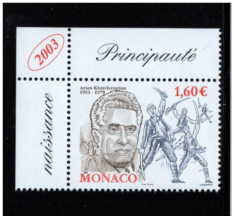 MONACO 2003-un Timbre (1) N° 2401** Centenaire De La Naissance Du Compositeur Aram Khatchaturian 1.60€€ CDF - Sonstige & Ohne Zuordnung