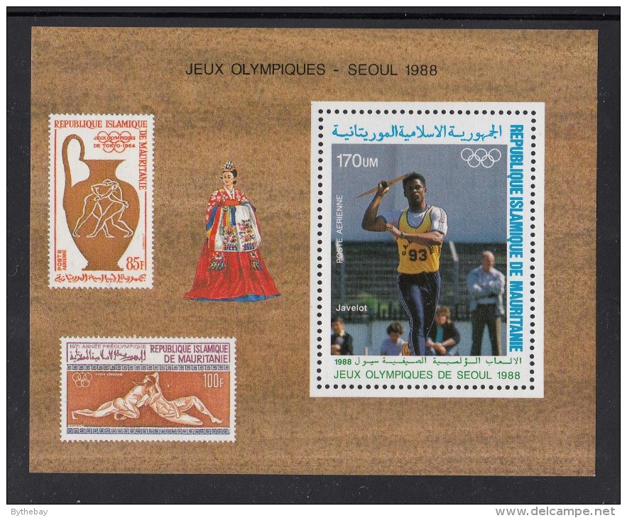 Mauritania MNH Scott #C266 Souvenir Sheet 170um Javelin Thrower - 1988 Summer Olympics, Seoul - Mauritanie (1960-...)