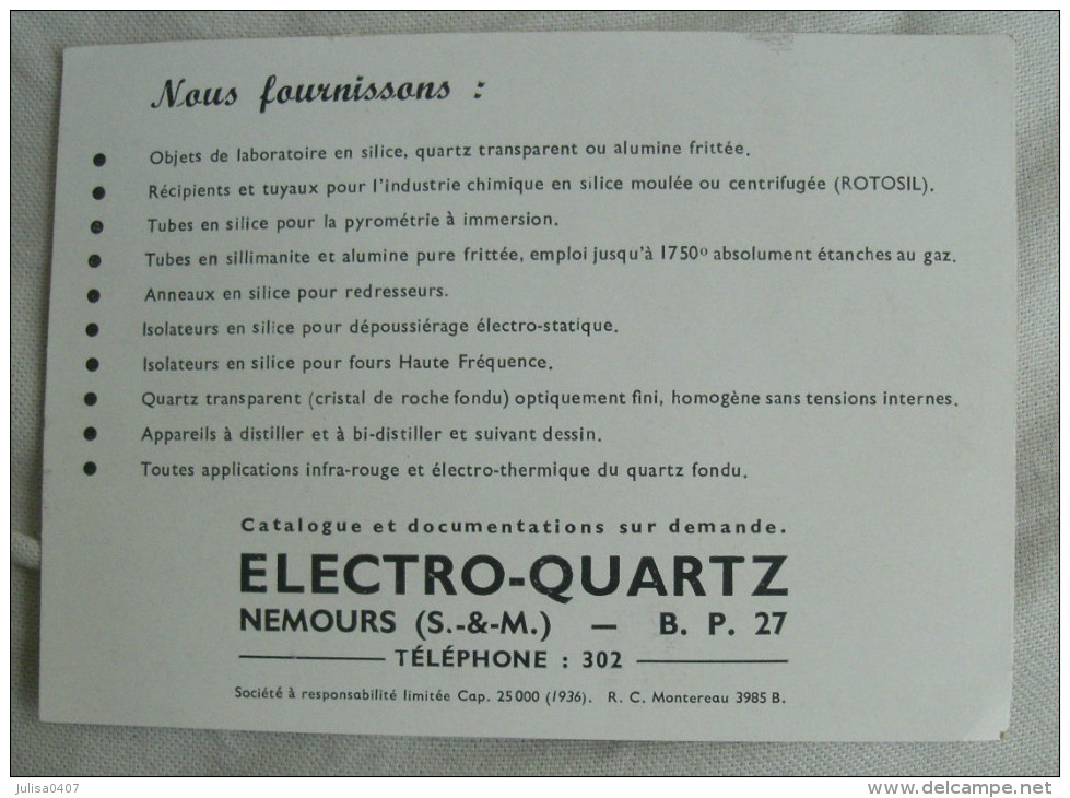 NEMOURS (77) Carte De Visite Publicitaire Electro Quartz - Tarjetas De Visita