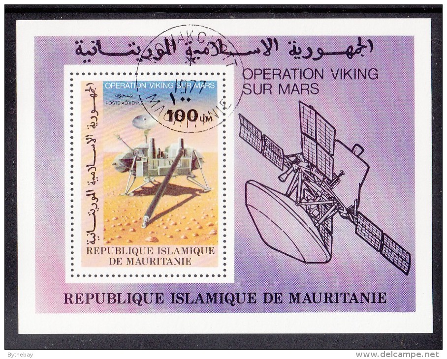 Mauritania Used Scott #C176 Souvenir Sheet 100um Viking Lander Using Probe - Mars Viking - Mauritanie (1960-...)