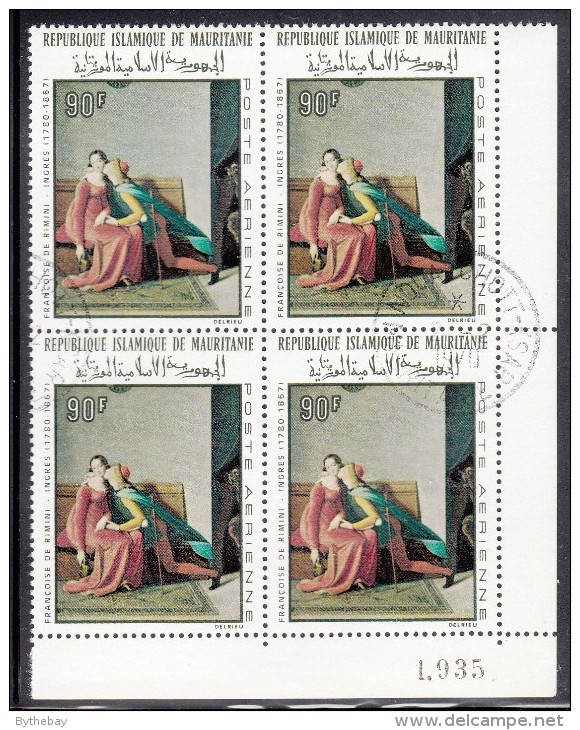 Mauritania Used Scott #C66 Lower Right Plate Block 90um 'Francesca Da Rimini' By Ingres - Mauritanie (1960-...)