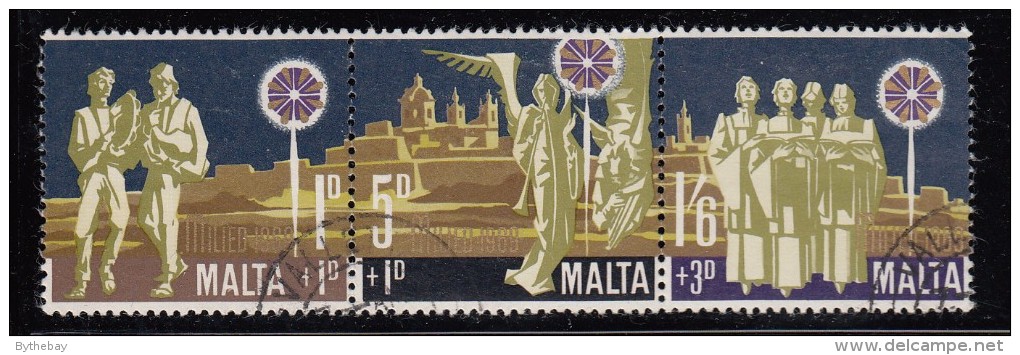 Malta Used Scott #B3a Triptych Star Of Bethlehem, Peasants, Angels, Choir - Christmas - Malte