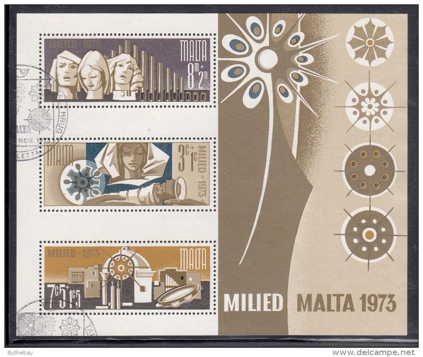 Malta Used Scott #B15a Souvenir Sheet Of 3 Choir, Virgin And Child, Star, Candles - Christmas - Malta