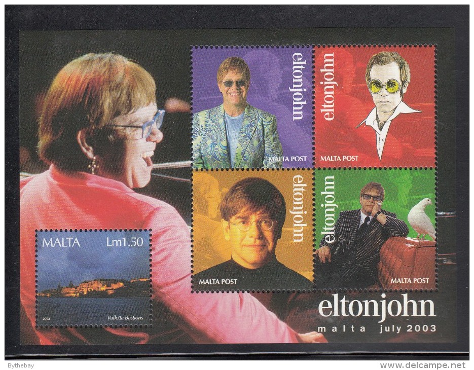 Malta MNH Scott #1134 Souvenir Sheet 1pd50 Valletta Bastions Plus 4 Labels - Elton John Concert - Malte