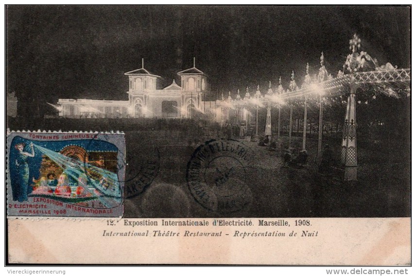 ! 2 Postcards Exposition Internationale D Electricite Marseille 1908, Ausstellung, Vignette - Internationale Tentoonstelling Voor Elektriciteit En Andere