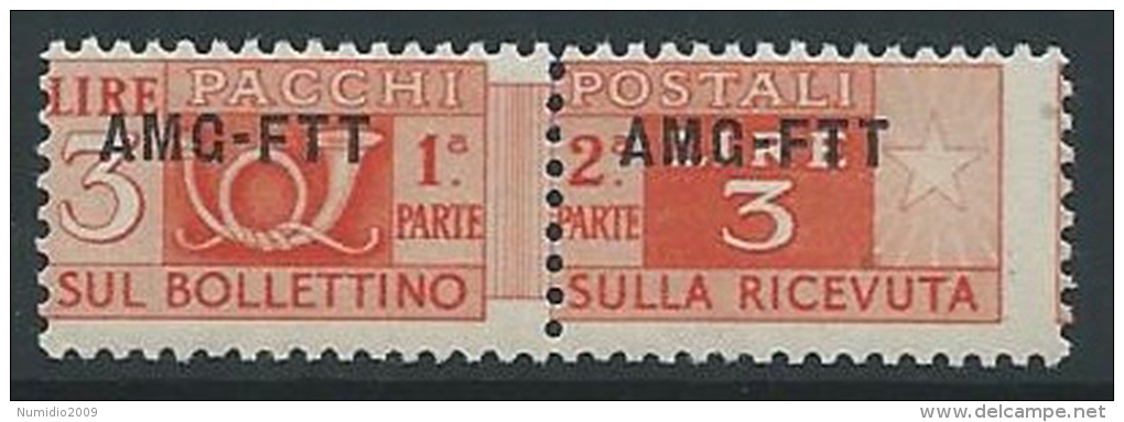 1949-53 TRIESTE A PACCHI POSTALI 3 LIRE MNH ** - ED071-7 - Colis Postaux/concession