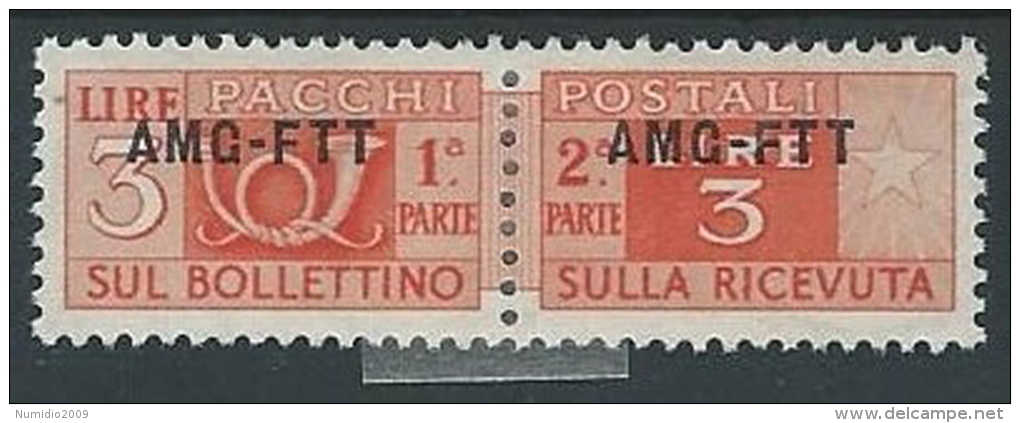 1949-53 TRIESTE A PACCHI POSTALI 3 LIRE MH * - ED072-3 - Postpaketen/concessie