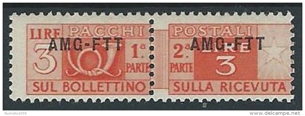 1949-53 TRIESTE A PACCHI POSTALI 3 LIRE MH * - ED072-4 - Colis Postaux/concession