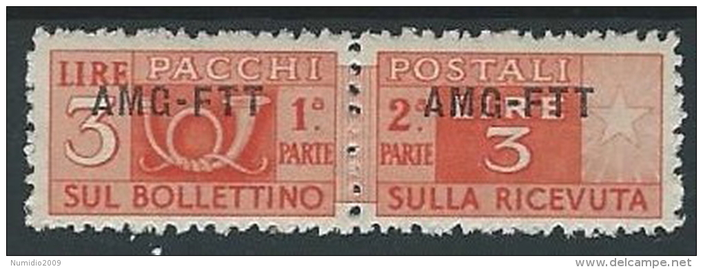 1949-53 TRIESTE A PACCHI POSTALI 3 LIRE MH * - ED072-5 - Colis Postaux/concession