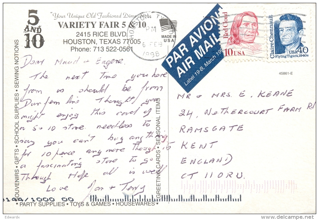 Variety Fair 5 And 10 Store, Houston, Texas, United States US Postcard Used Posted To UK 1998 Stamp - Houston