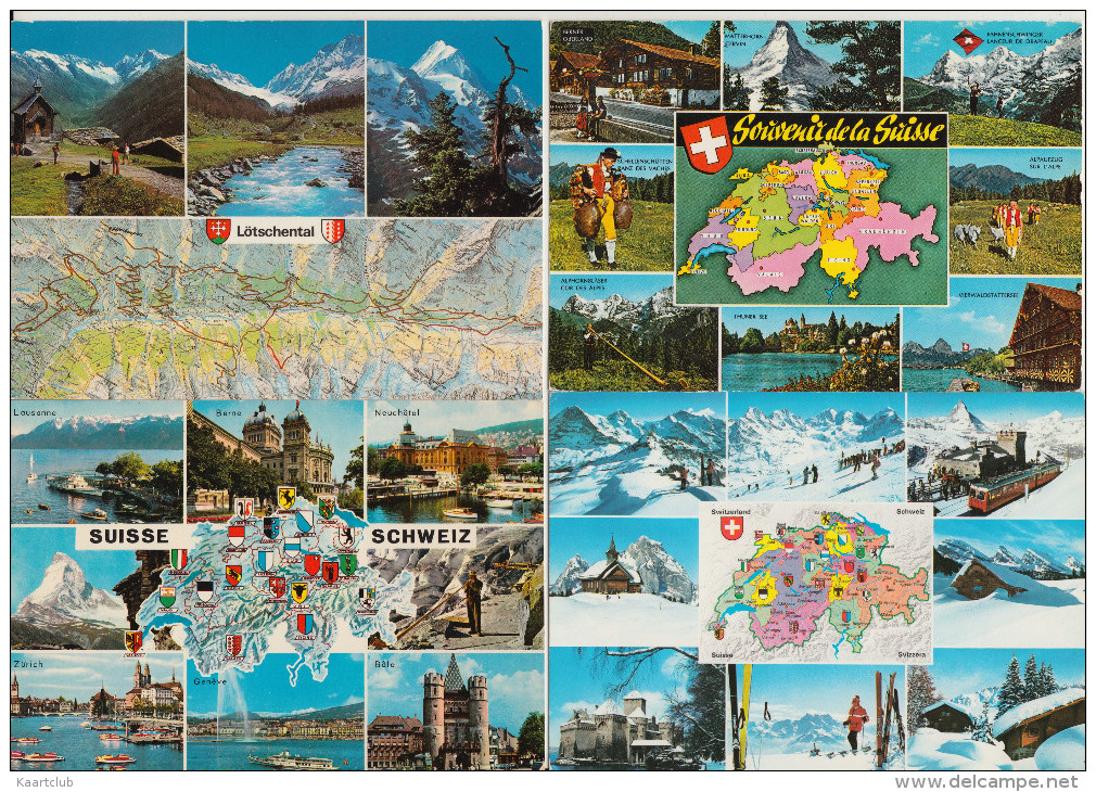 8 POSTCARDS : SUISSE / HELVETIA / ZWITSERLAND - MAPS / CARTES / KAARTEN - Multiviews  (3 Scans) - Landkaarten