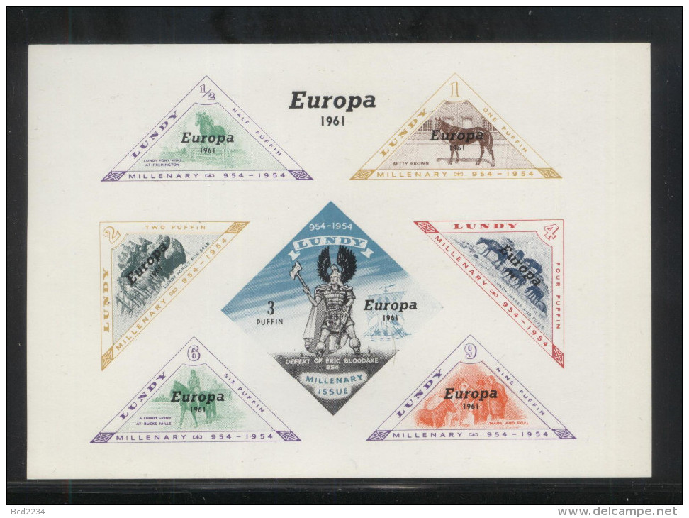 GB LOCAL LUNDY ISLAND 1961 EUROPA OVERPRINTED ON MILLENARY ISSUE MS NHM VIKING HORSE HORSES - Cinderellas