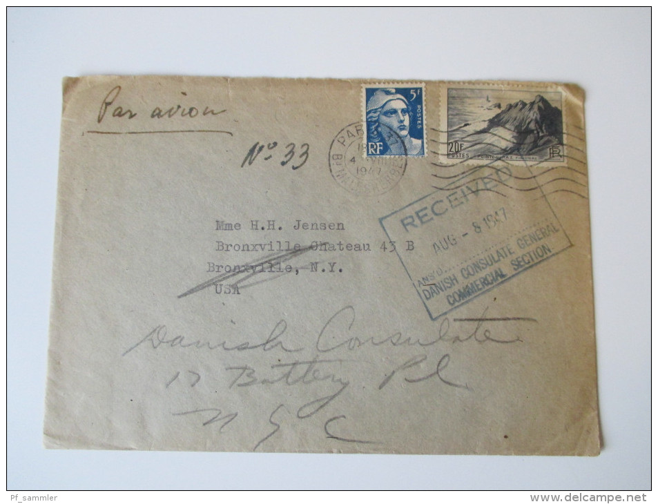 Frankreich 1947 Brief Von Paris Nach Bronxville USA Weitergeleitet An Das Danish Consulate - Cartas & Documentos