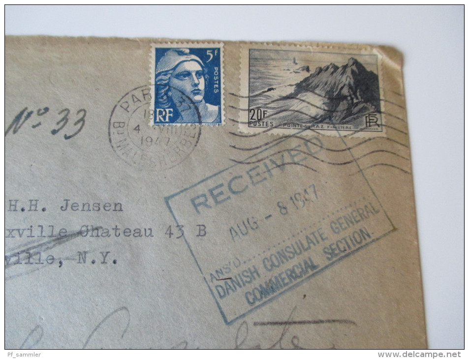 Frankreich 1947 Brief Von Paris Nach Bronxville USA Weitergeleitet An Das Danish Consulate - Cartas & Documentos