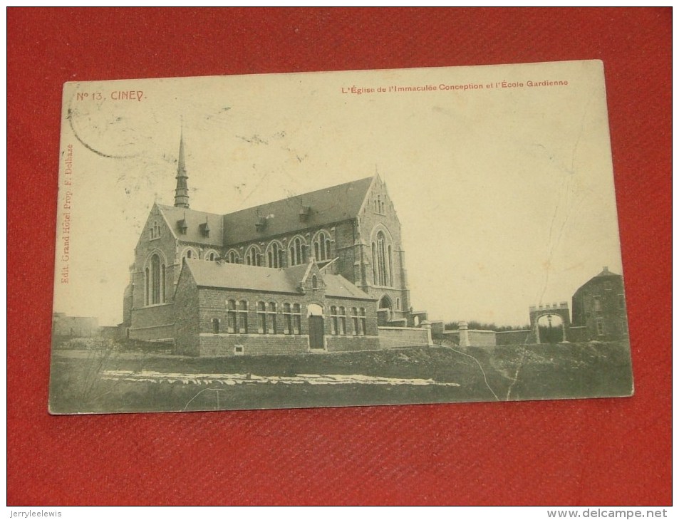 CINEY  -  L´ Eglise De L´Immaculée Conception  Et L´ Ecole Gardienne     -  1907  -  (2 Scans) - Ciney