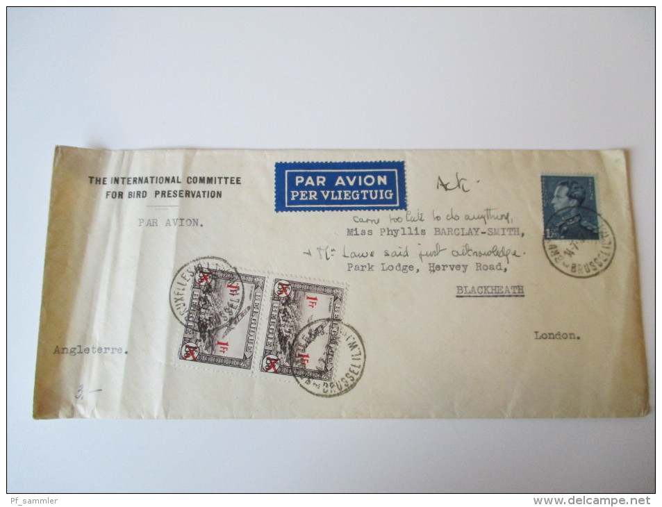 Belgien 1937 Brief Nach London. Umschlag : The International Committee For Bird Preservation - Storia Postale