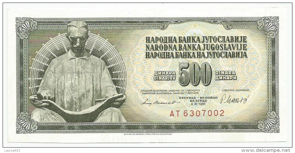 Yugoslavia 500 Dinara 1981. AUNC P-91b - Yugoslavia