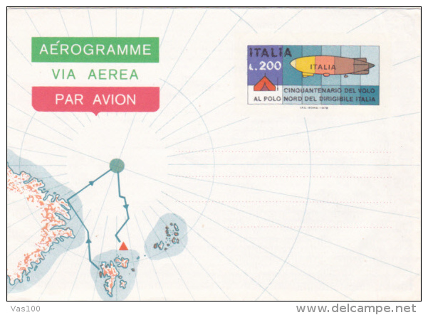 IFIRST POLAR FLIGHT WITH ZEPPELIN AT THE NORTH POLE, AEROGRAMME, 1978, ITALY - Vols Polaires