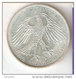 MONEDA DE PLATA DE ALEMANIA DE 5 MARK DEL AÑO 1976 JACOB CHRISTOPH (COIN) SILVER,ARGENT. - 5 Marcos