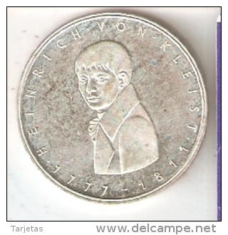 MONEDA DE PLATA DE ALEMANIA DE 5 MARK DEL AÑO 1977 HEINRICH VON KLEIST (COIN) SILVER,ARGENT. - 5 Marcos