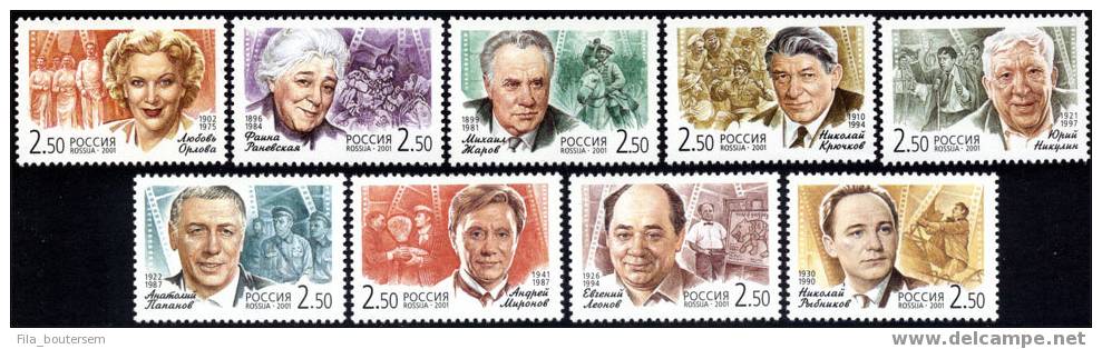 RUSSIA - RUSSIE - RUSLAND : 20-09-2001 (**) : Yv 6589-6597 : Set Of 9v  : Russian Movie Stars - Neufs