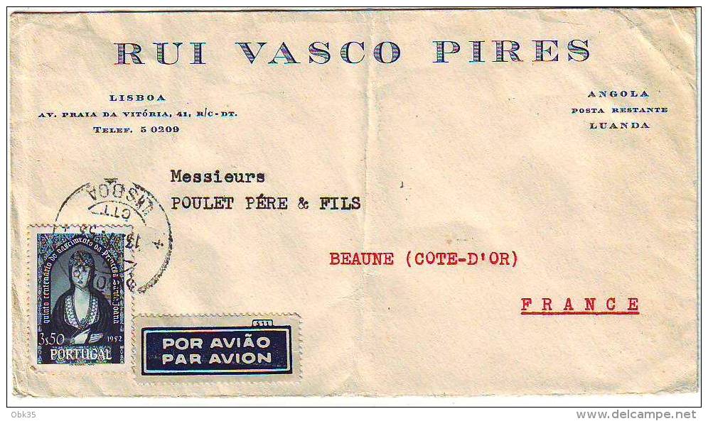 LETTRE DE LISBONNE LISBOA POUR LA FRANCE - 1953 - Storia Postale