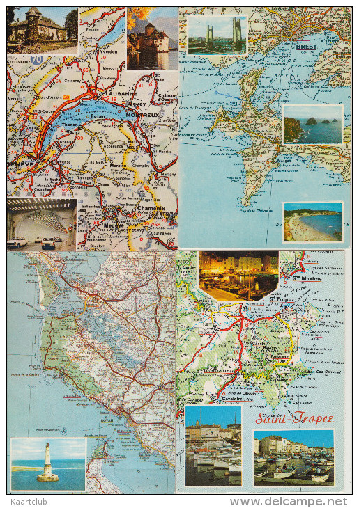 7 POSTCARDS : FRANCE  - AUTO ROUTE - MAPS / CARTES / KAARTEN / KARTEN - Multiviews - (3 Scans) - Landkarten