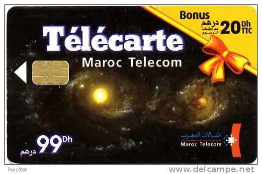 @+ Maroc - Planetes 99Dh - Bonus +20Dh - Puce Schlumb Fond Blanc - Date 05/05 Serie 3200 - Marokko