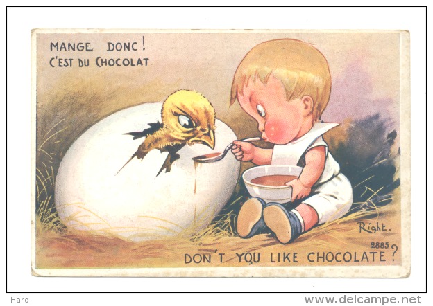FANTAISIE - Humour - Enfant Nourrissant Un Poussin Avec Du Chocolat-Illustrateur Right  (2049)b139 - Right