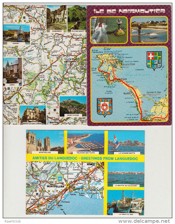 3 POSTCARDS : FRANCE  - AUTO ROUTE - Carte PNEU MICHELIN - MAPS / CARTES / KAARTEN / KARTEN - (2 Scans) - Landkaarten