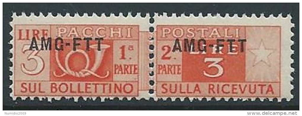 1949-53 TRIESTE A PACCHI POSTALI 3 LIRE MNH ** - ED098-2 - Postpaketen/concessie