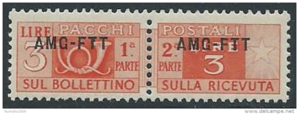 1949-53 TRIESTE A PACCHI POSTALI 3 LIRE MNH ** - ED098-8 - Colis Postaux/concession