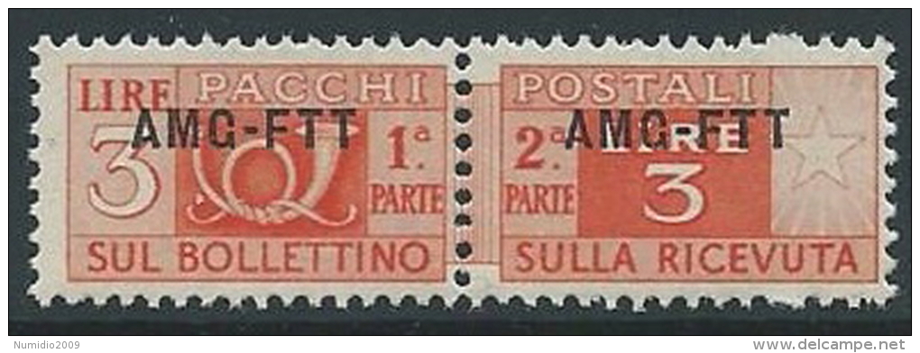 1949-53 TRIESTE A PACCHI POSTALI 3 LIRE MNH ** - ED098-9 - Postpaketen/concessie