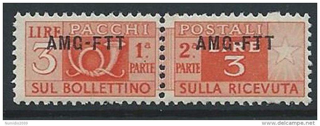 1949-53 TRIESTE A PACCHI POSTALI 3 LIRE MNH ** - ED099-2 - Colis Postaux/concession