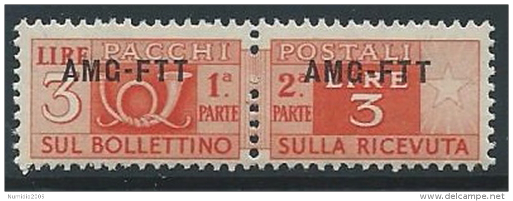 1949-53 TRIESTE A PACCHI POSTALI 3 LIRE MNH ** - ED099-4 - Postal And Consigned Parcels