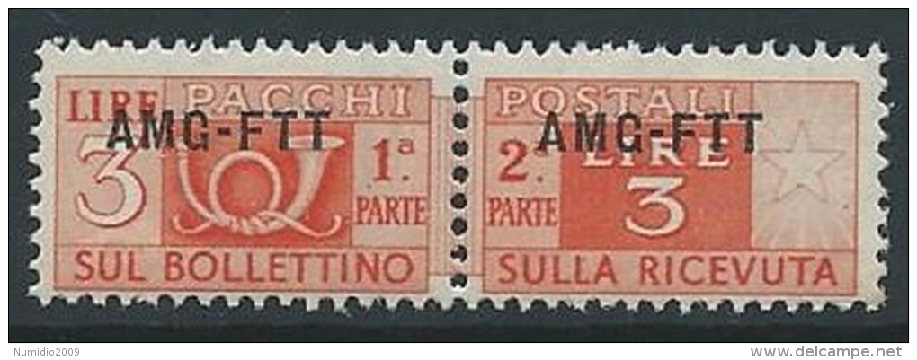 1949-53 TRIESTE A PACCHI POSTALI 3 LIRE MNH ** - ED099-8 - Colis Postaux/concession