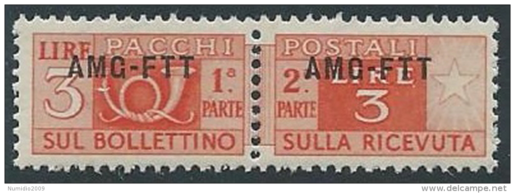 1949-53 TRIESTE A PACCHI POSTALI 3 LIRE MNH ** - ED101-3 - Colis Postaux/concession