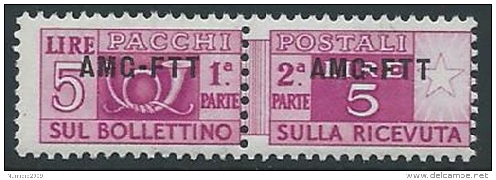 1949-53 TRIESTE A PACCHI POSTALI 5 LIRE MNH ** - ED101-2 - Postal And Consigned Parcels