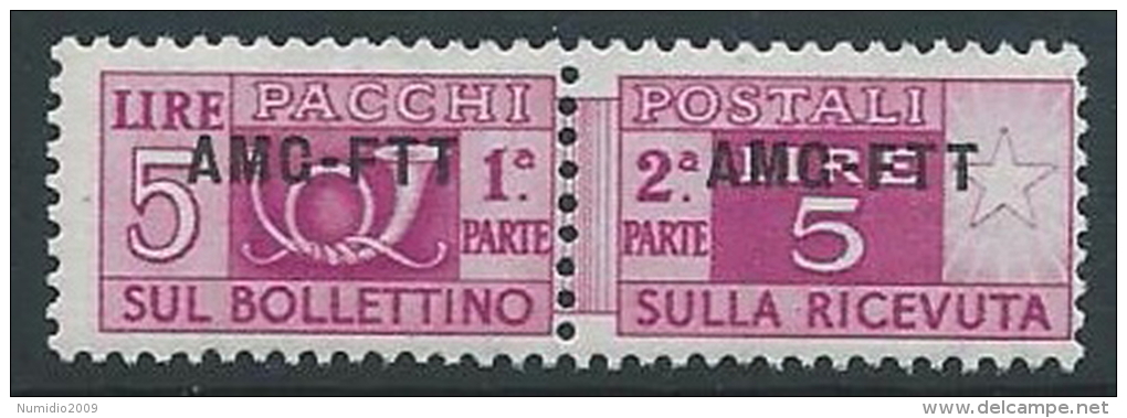 1949-53 TRIESTE A PACCHI POSTALI 5 LIRE MNH ** - ED102-3 - Colis Postaux/concession