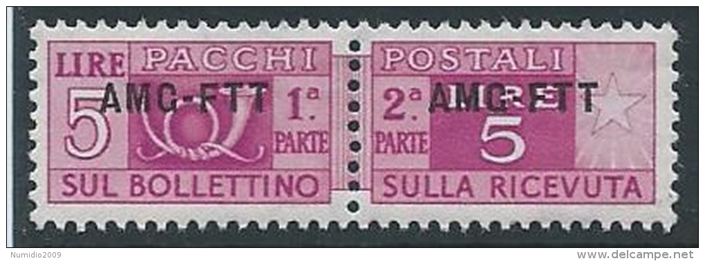 1949-53 TRIESTE A PACCHI POSTALI 5 LIRE MNH ** - ED102-7 - Colis Postaux/concession